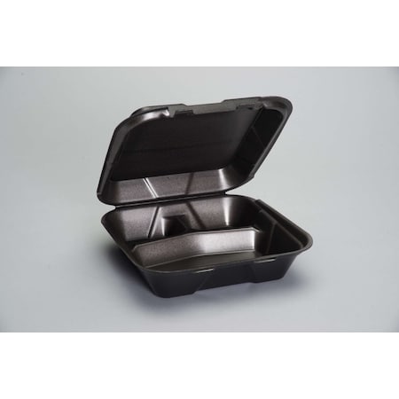 Genpak 9.25"x9.25"x3" Black Large 3 Compartment Foam Hinged Container, PK200 SN203---3L
